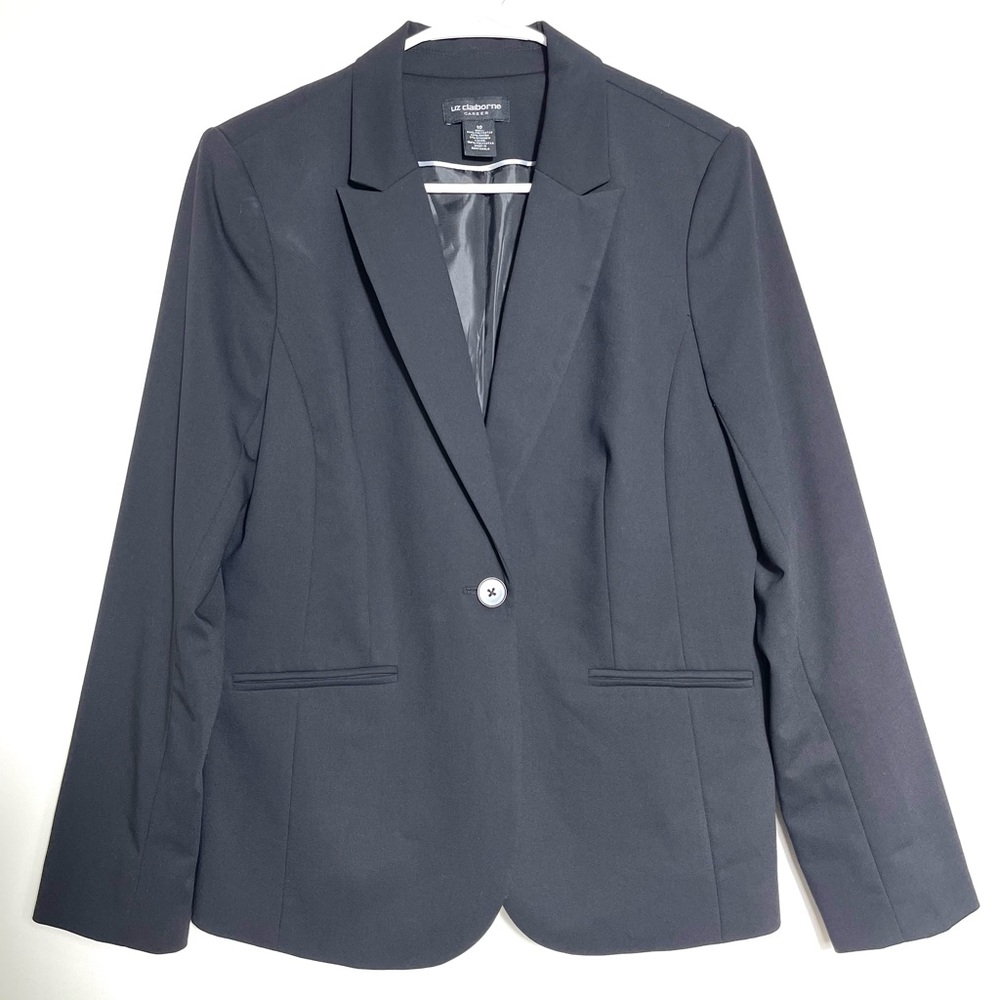 Liz Claiborne Career Women’s Black Blazer Regular Fit Classic One Button Size 10